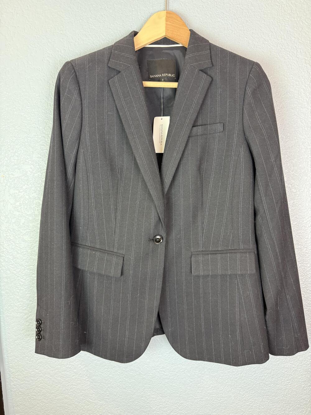 Banana Republic Blazer Womens 4 Gray Chalk Stripe 1 Button Tailored Jacket Lined